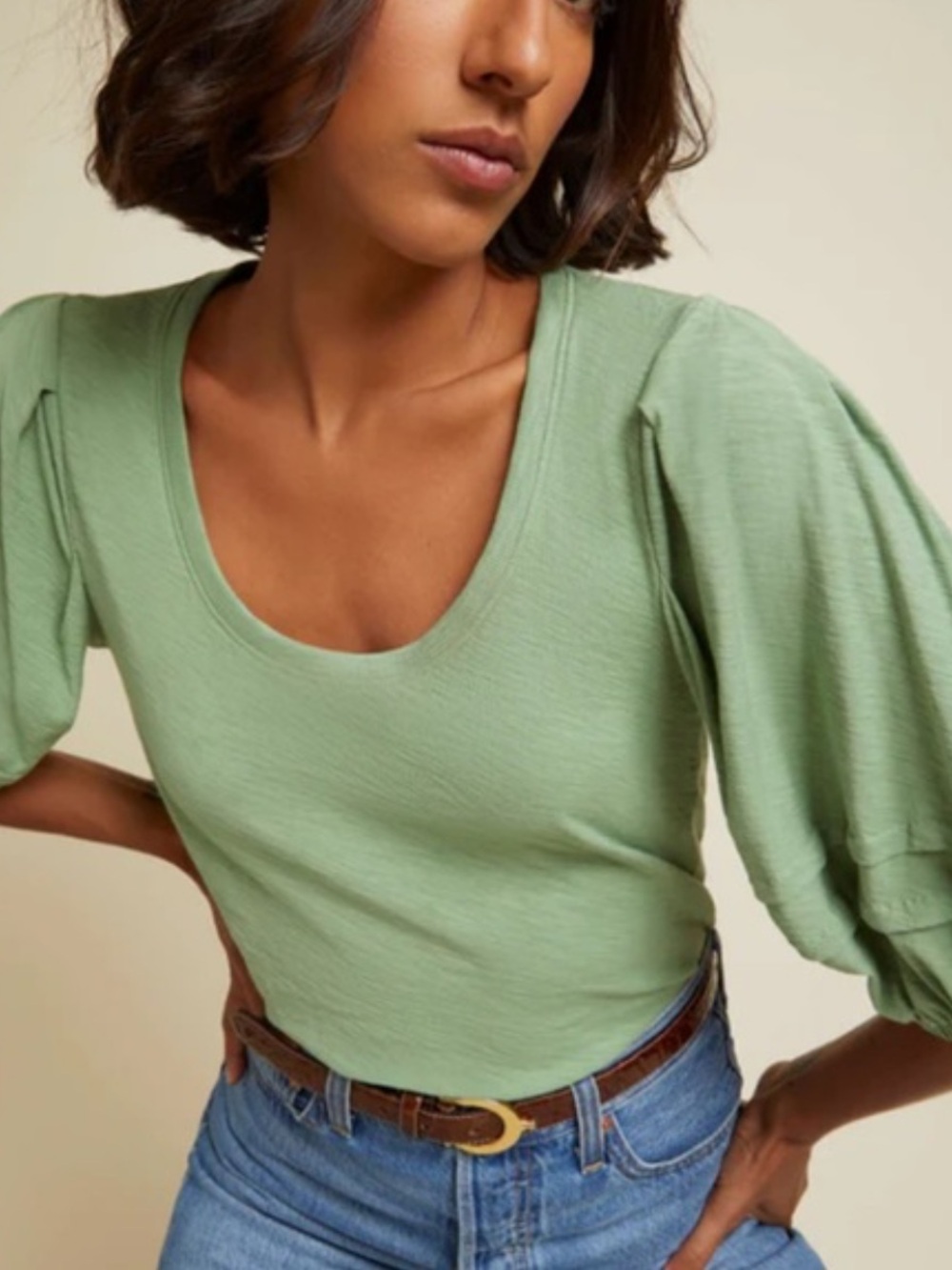 Nation LTD Nigella Scoop Neck Top Light Green Size Medium